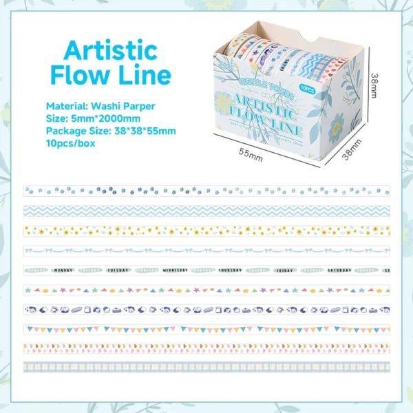 BubblyCuddle 10 Rolls/Set Washi Tape Decorative Masking Tapes Sticky Paper Tape for Journals DIY Crafts Gift Wrapping - Image 5