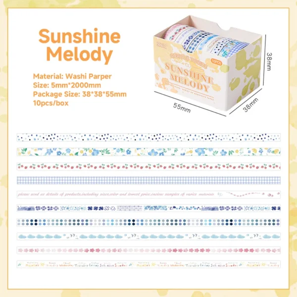BubblyCuddle 10 Rolls/Set Washi Tape Decorative Masking Tapes Sticky Paper Tape for Journals DIY Crafts Gift Wrapping - Image 10