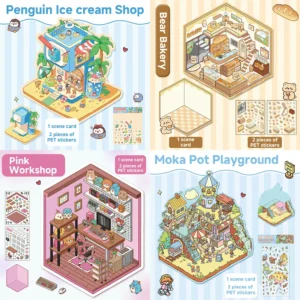 BubblyCuddle 3D Scene Art 1.0 Series: Small-Scale 3D Miniature Sticker Scenes | Stress Relief & Scene Setting Decals